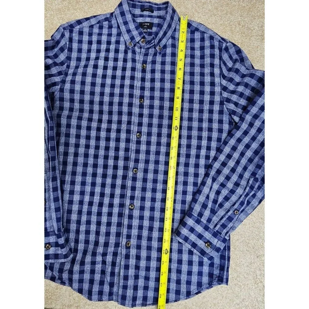 J Crew Factory Jaspe Cotton Slim Button Up Shirt Size Medium Heather Blue Navy
